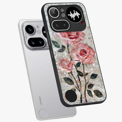 Blush Mosaic Bloom Glass Case displayed in angled mockup highlighting artistic mosaic flower pattern with aesthetic design.