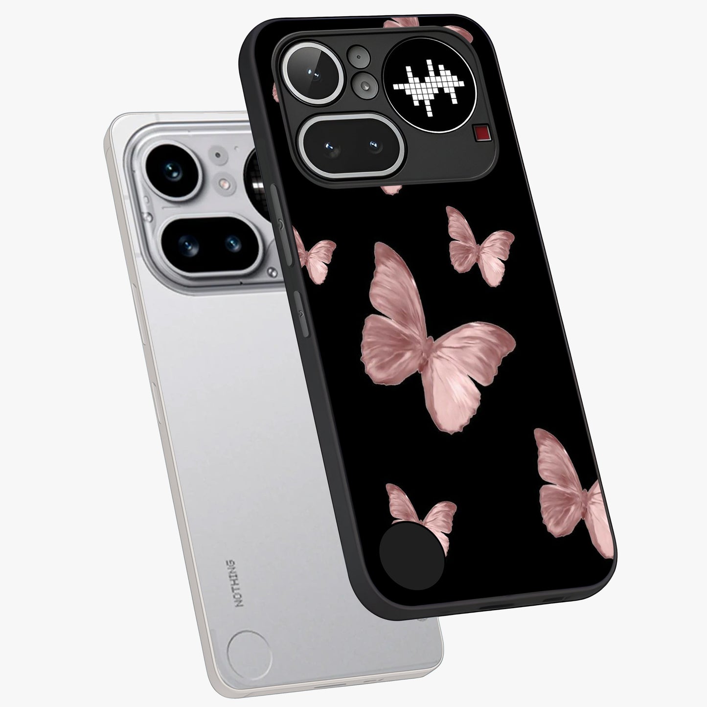 Butterfly Pattern Glass Case displayed in angled mockup highlighting delicate butterfly design and aesthetic pattern style.