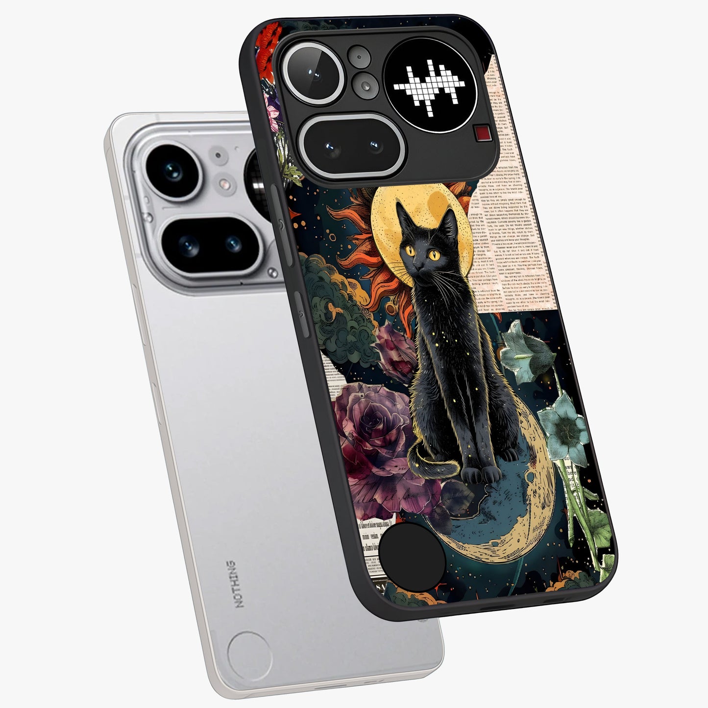 Celestial Black Cat Glass Case displayed in angled mockup highlighting cosmic black cat design with celestial aesthetic.