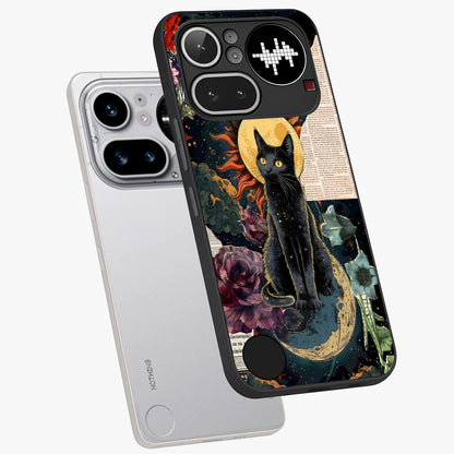 Celestial Black Cat Glass Case displayed in angled mockup highlighting cosmic black cat design with celestial aesthetic.