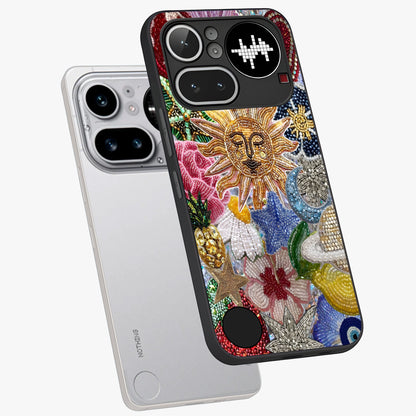 Celestial Floral and Playful Glass Case displayed in angled mockup highlighting playful floral design with dreamy celestial elements.