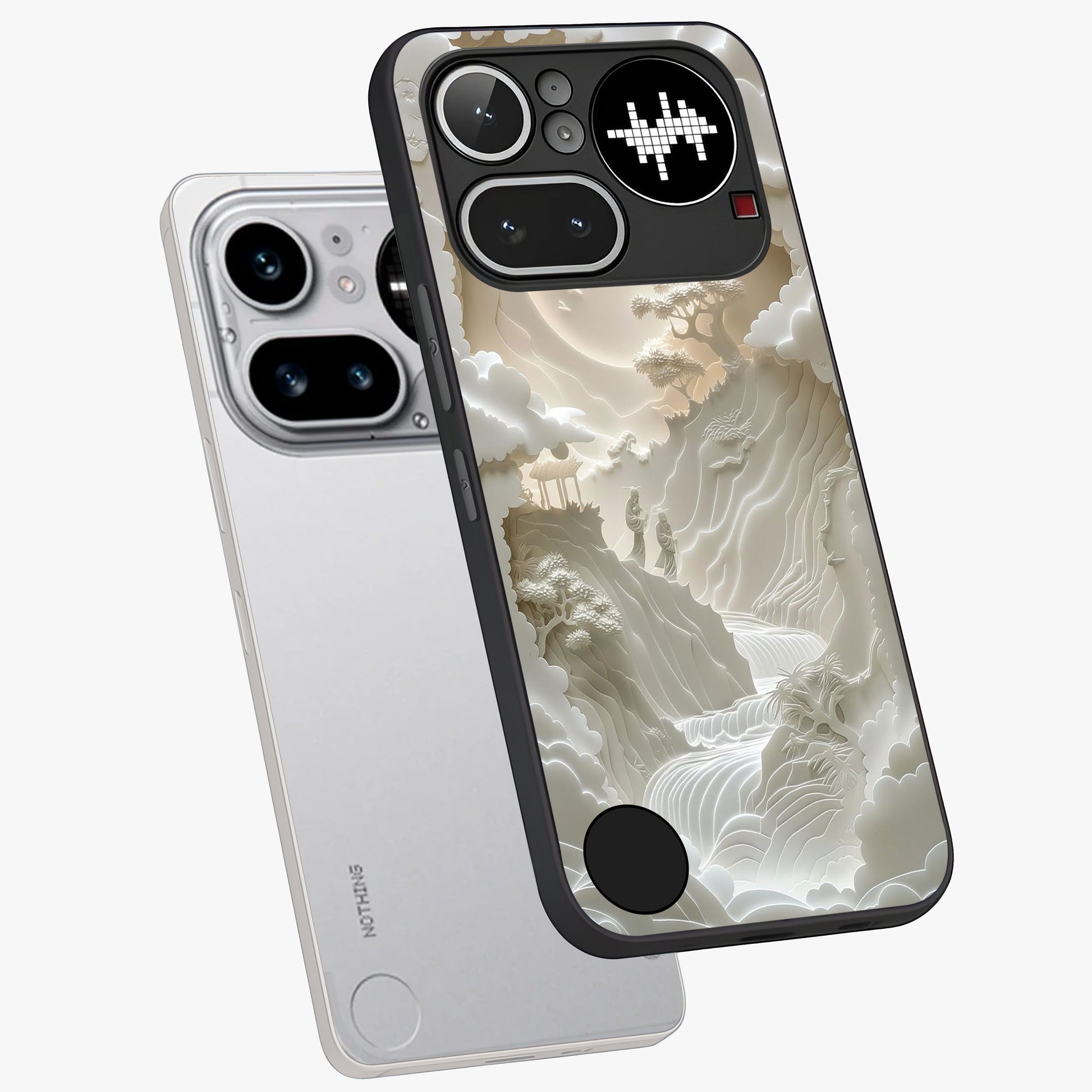 Celestial Origami Glass Case displayed in angled mockup highlighting geometric origami design with cosmic aesthetic theme.