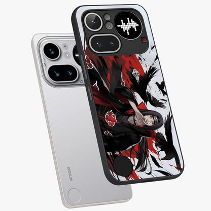 Crimson Crow Illusion Glass Case displayed in angled mockup highlighting mysterious crow graphic with dark aesthetic style.