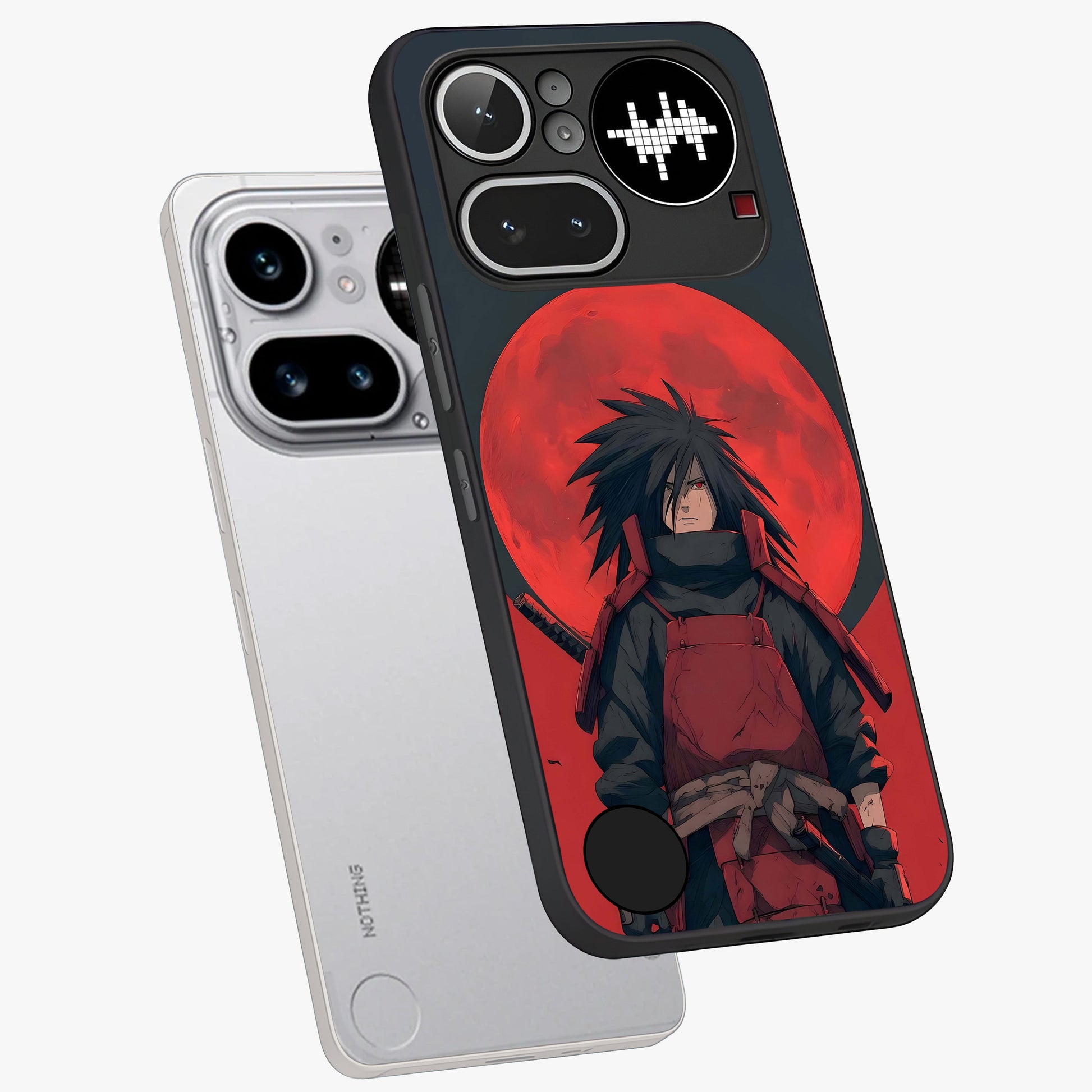 Crimson Moon Warlord Glass Case displayed in angled mockup highlighting dramatic crimson moon design with fantasy aesthetic.