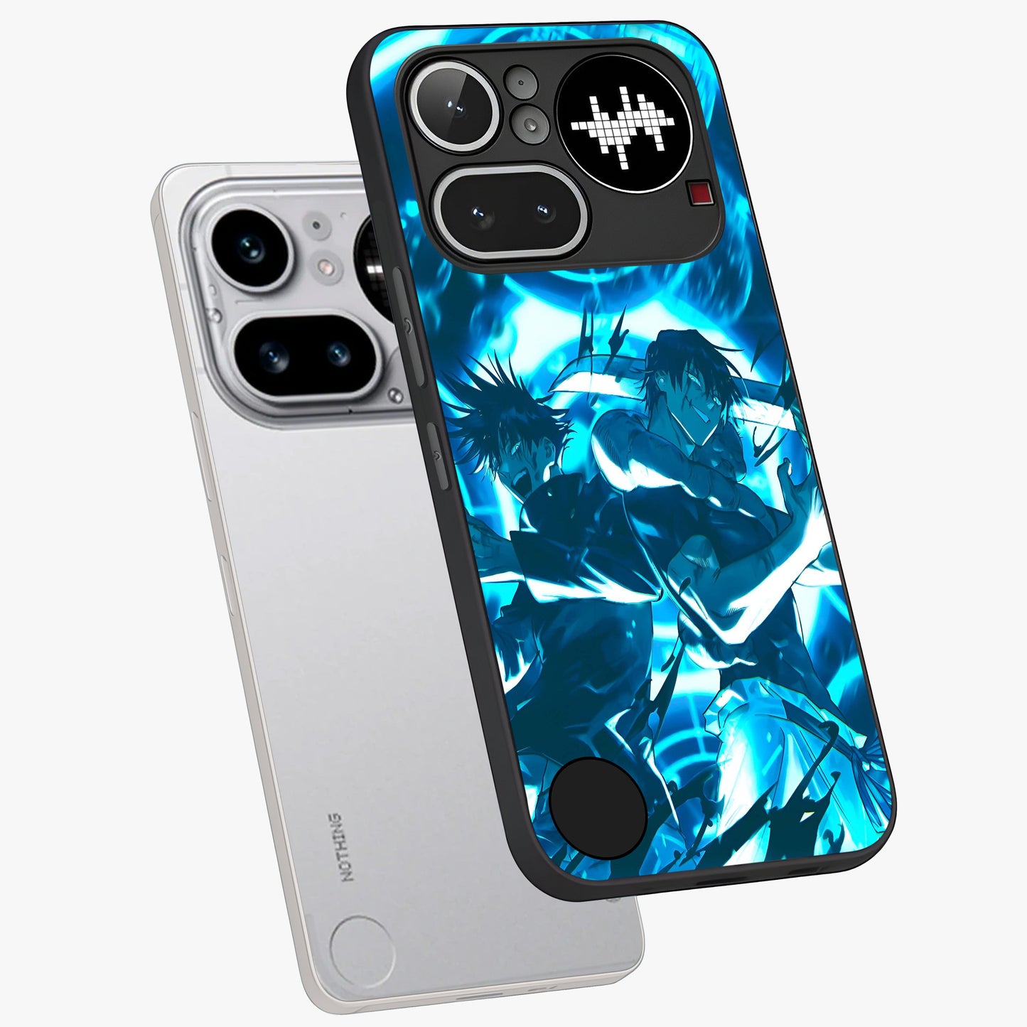 Cursed Energy Clash Glass Case displayed in angled mockup highlighting powerful battle inspired graphic with anime style aesthetic.