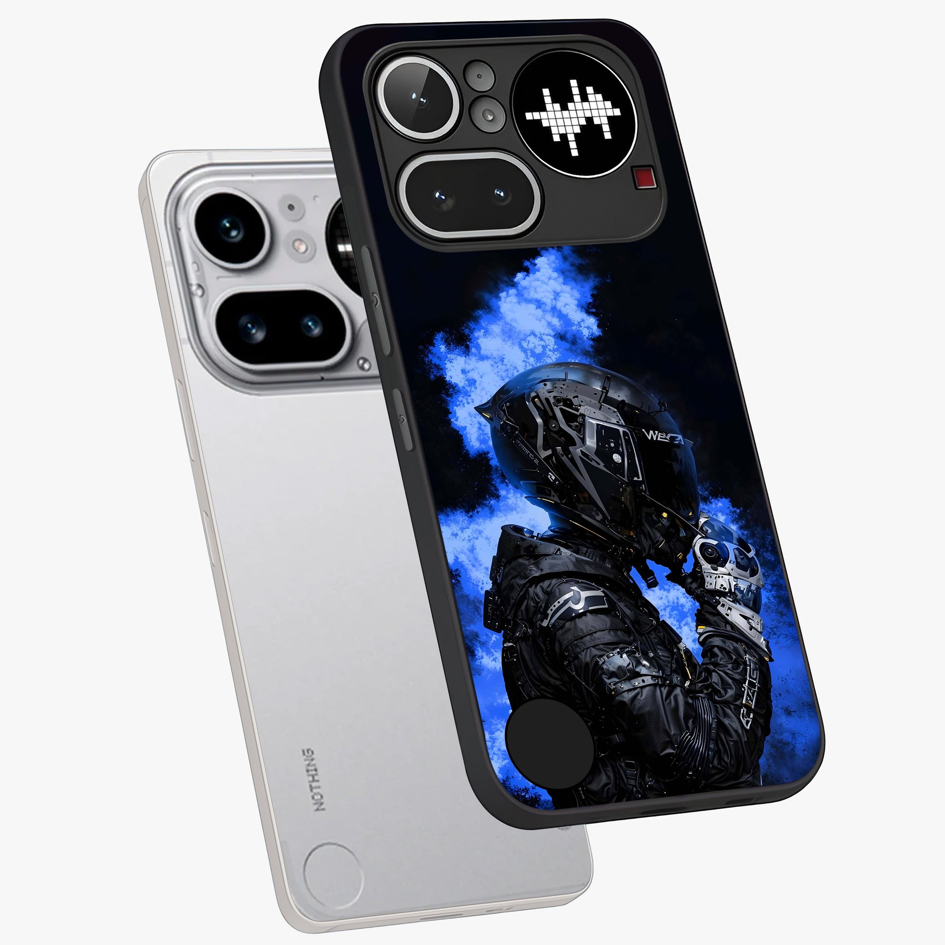Cyber Sentinel Protocol Glass Case displayed in angled mockup highlighting digital cyber design with sci-fi aesthetic style.