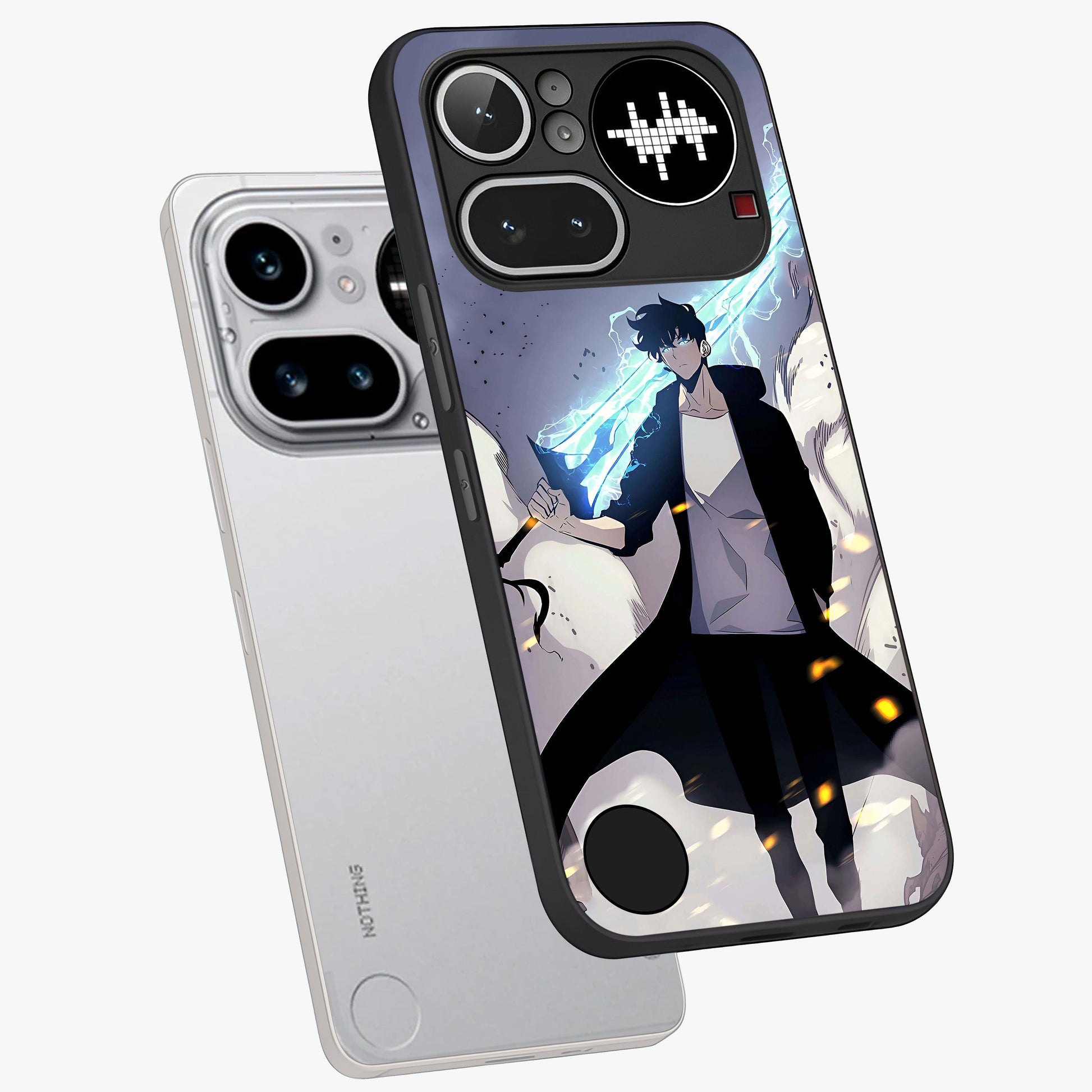 Dark Lightning Anime Warrior Glass Case displayed in angled mockup highlighting powerful lightning themed anime illustration.