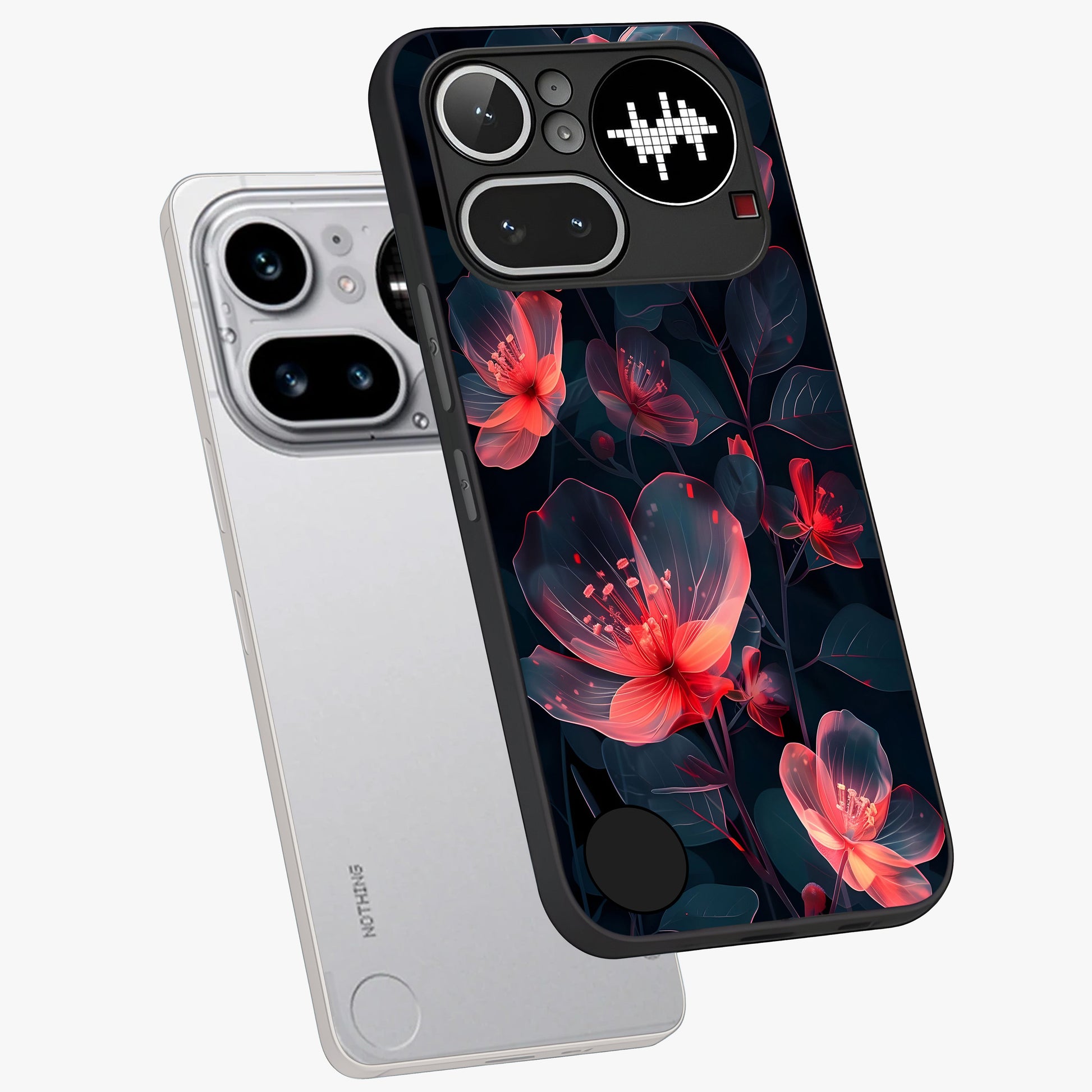 Dark Shade of Flower Glass Case displayed in angled mockup highlighting moody floral illustration with aesthetic dark tones.