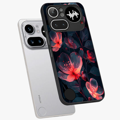 Dark Shade of Flower Glass Case displayed in angled mockup highlighting moody floral illustration with aesthetic dark tones.