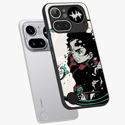 Demon Slayer Glass Case displayed in angled mockup highlighting dramatic anime character design with action aesthetic.