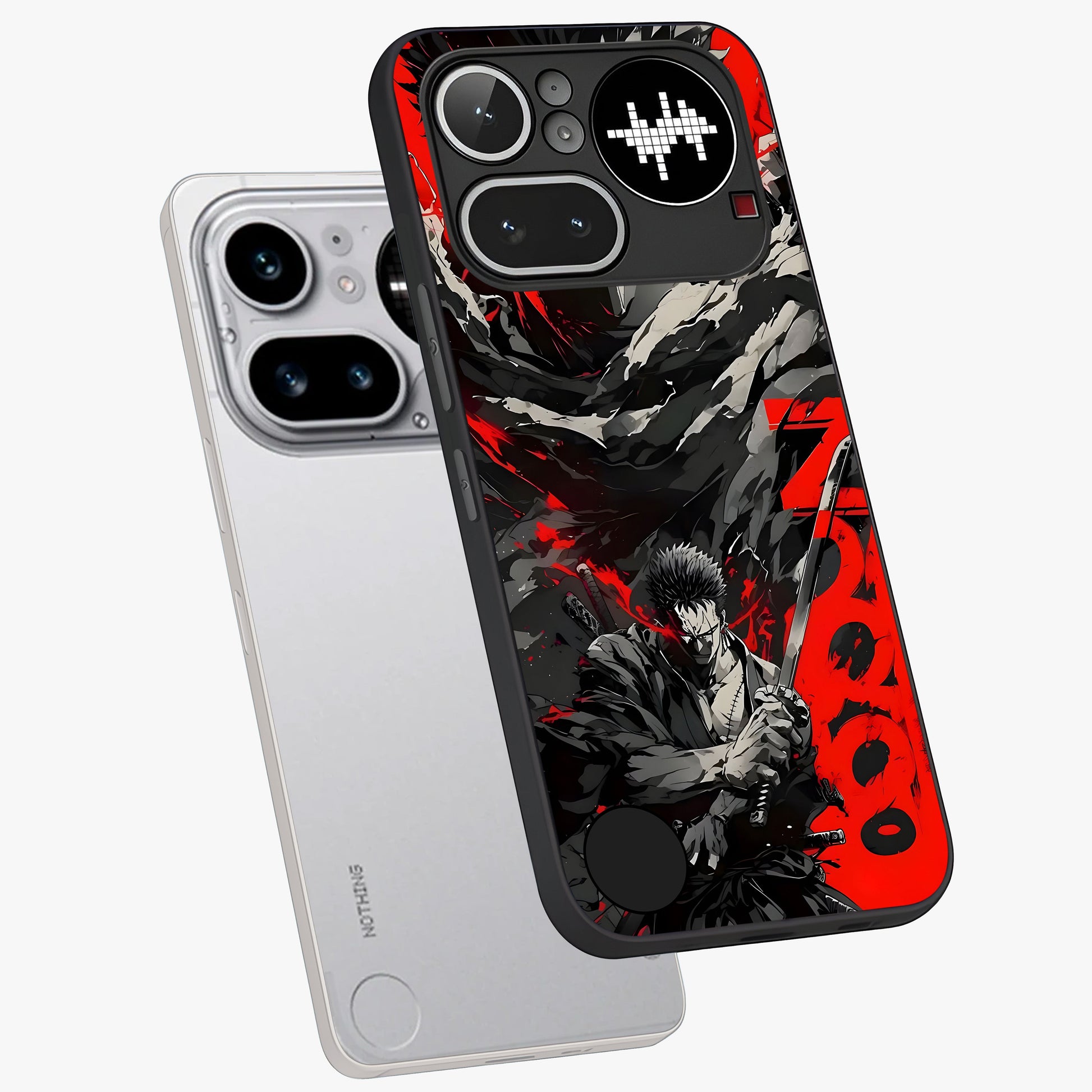 Demon Sword Resolve Glass Case displayed in angled mockup highlighting powerful demon sword illustration with dark fantasy aesthetic.