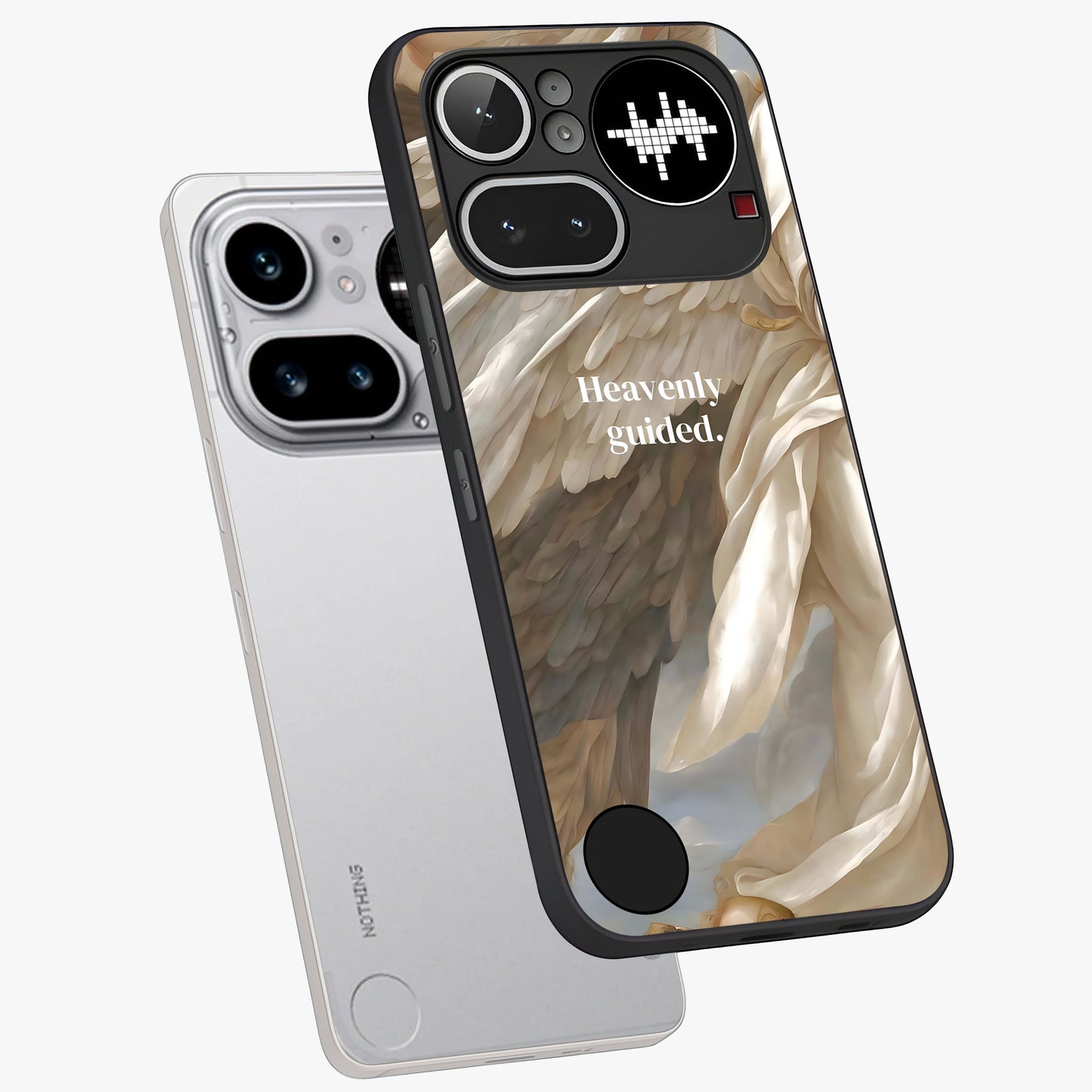 Divine Winged Grace Glass Case displayed in angled mockup highlighting graceful wing design with divine aesthetic style.