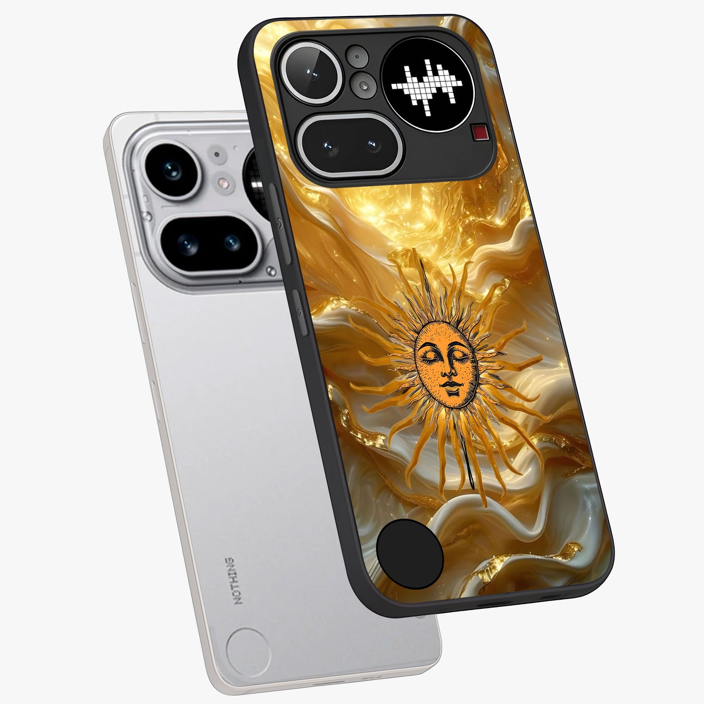 Eternal Golden Glow Glass Case displayed in angled mockup highlighting glowing golden aesthetic design with elegant style.