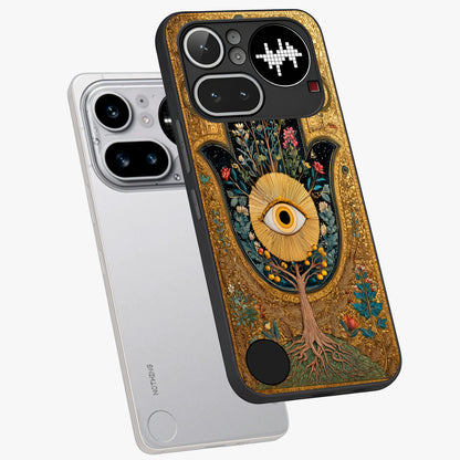 Ethereal Evil Eye Glass Case displayed in angled mockup highlighting protective evil eye symbol with spiritual aesthetic design.