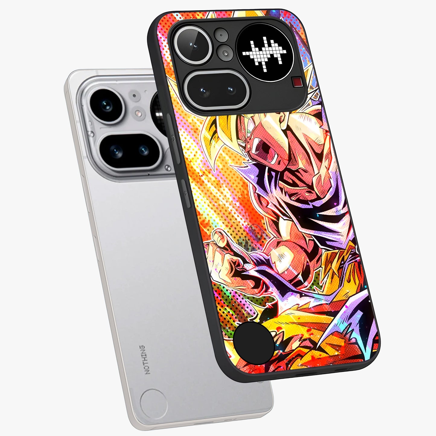 Firing Goku Glass Case displayed in angled mockup highlighting dynamic anime character design with action aesthetic.