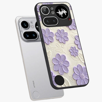 Floral Wall Art With Purple Flowers Glass Case displayed in angled mockup highlighting vibrant purple floral illustration with artistic aesthetic.