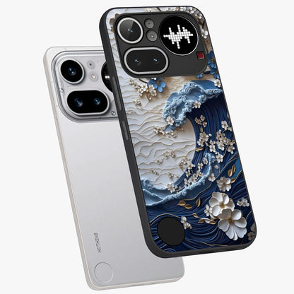 Floral Wave Origami Glass Case displayed in angled mockup highlighting geometric origami flower design with modern aesthetic style.