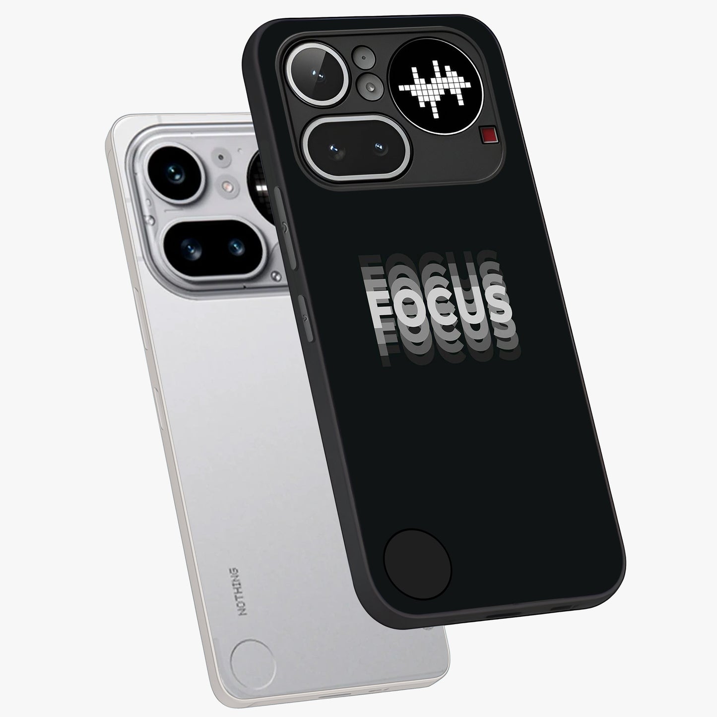 Focus Mode On Glass Case displayed in angled mockup highlighting clean minimal text artwork with modern aesthetic style.