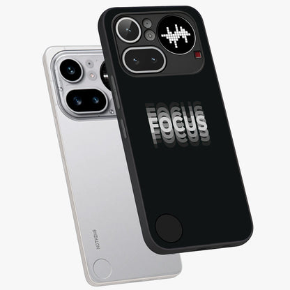 Focus Mode On Glass Case displayed in angled mockup highlighting clean minimal text artwork with modern aesthetic style.
