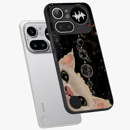 Galactic Cat Glass Case displayed in angled mockup highlighting celestial feline illustration with galaxy aesthetic style.