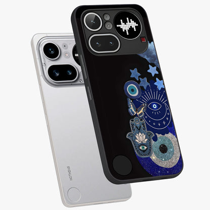 Galactic Charm Cluster Glass Case displayed in angled mockup highlighting luminous galaxy inspired design with dreamy aesthetic.