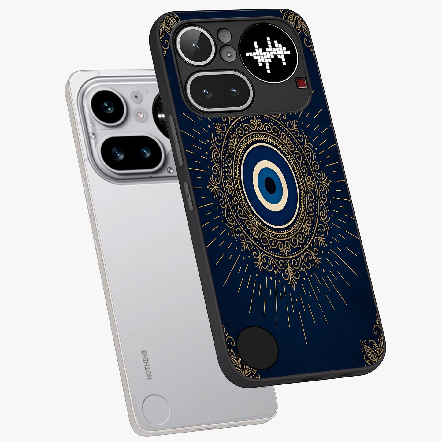 Golden Celestial Charm Glass Case displayed in angled mockup highlighting sparkling cosmic charm design with celestial aesthetic.