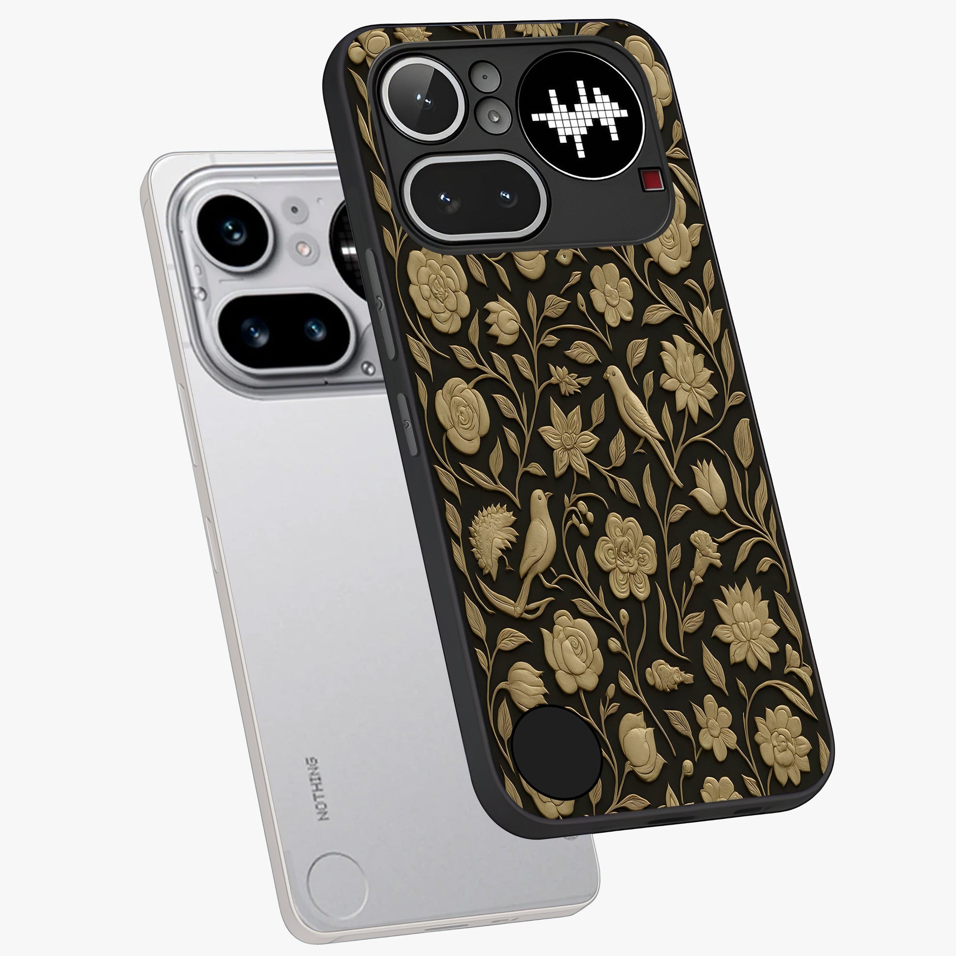 Golden Evil Eye Mandala Glass Case displayed in angled mockup highlighting protective evil eye symbol with golden mandala design.