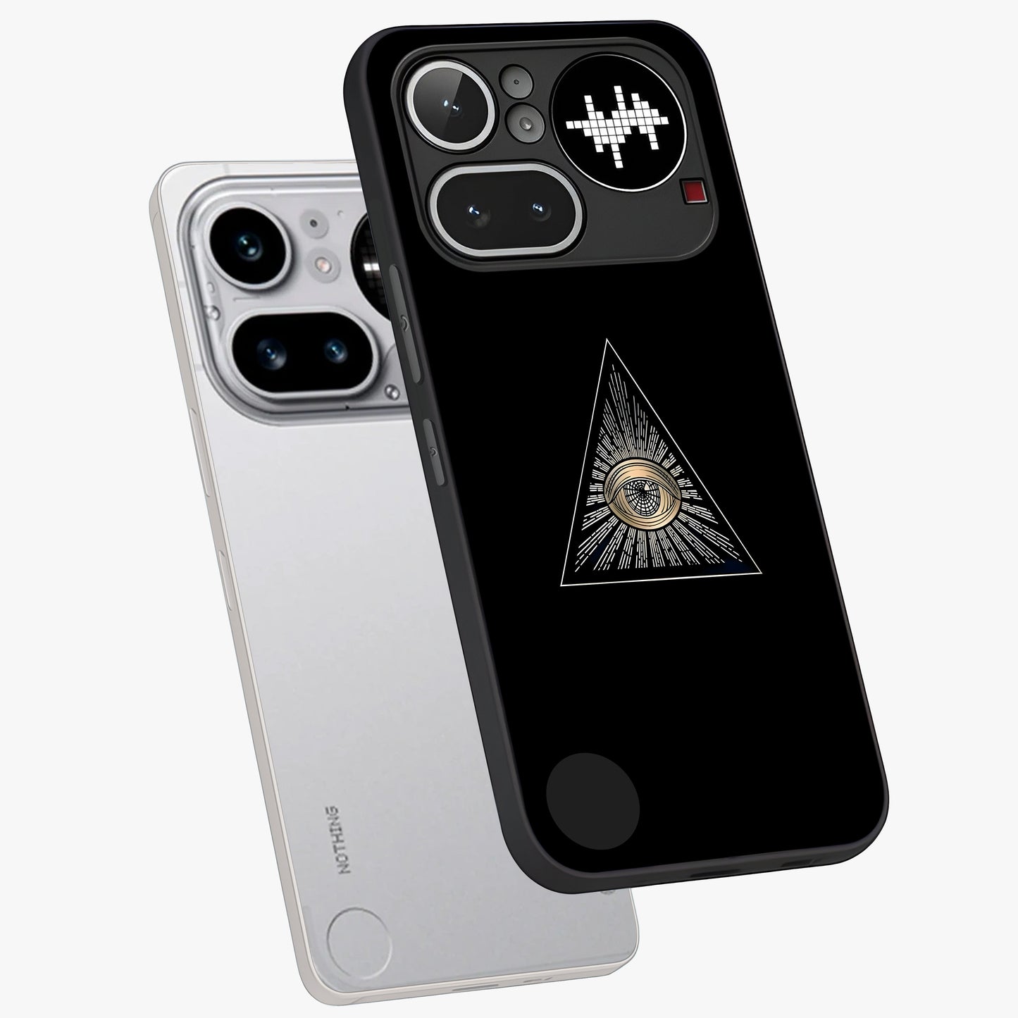 Illuminati Evil Glass Case displayed in angled mockup highlighting dark occult inspired design with bold aesthetic style.