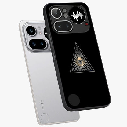Illuminati Evil Glass Case displayed in angled mockup highlighting dark occult inspired design with bold aesthetic style.