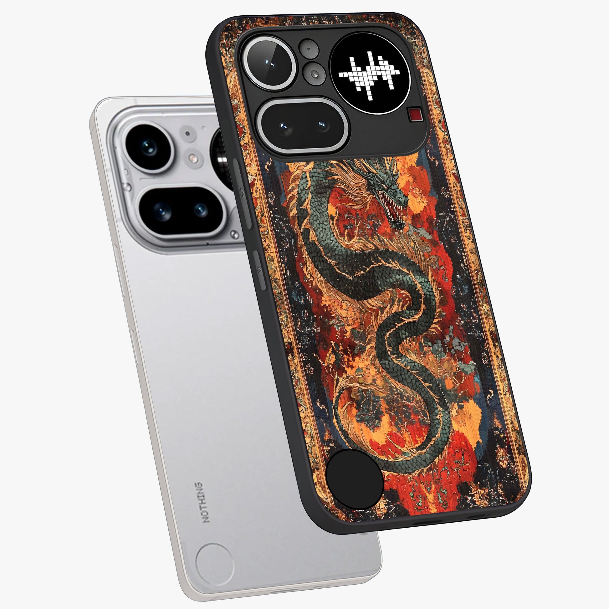 Inferno Dragon Soul Glass Case displayed in angled mockup highlighting powerful dragon illustration with inferno aesthetic.
