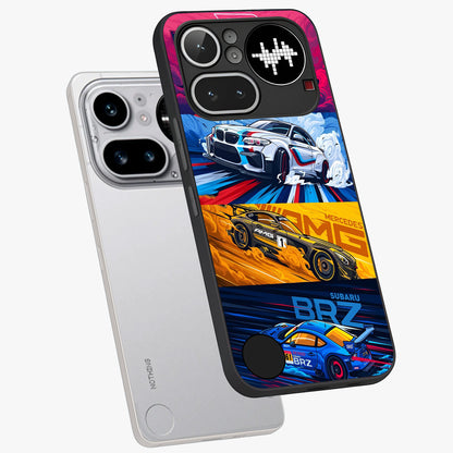JDM Sports Car Glass Case displayed in angled mockup highlighting sleek Japanese racing car design with automotive aesthetic.