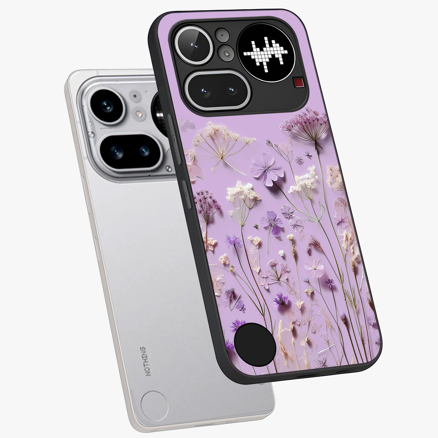 Lavender Blossom Dream Glass Case displayed in angled mockup highlighting dreamy lavender flower design with calming aesthetic style.
