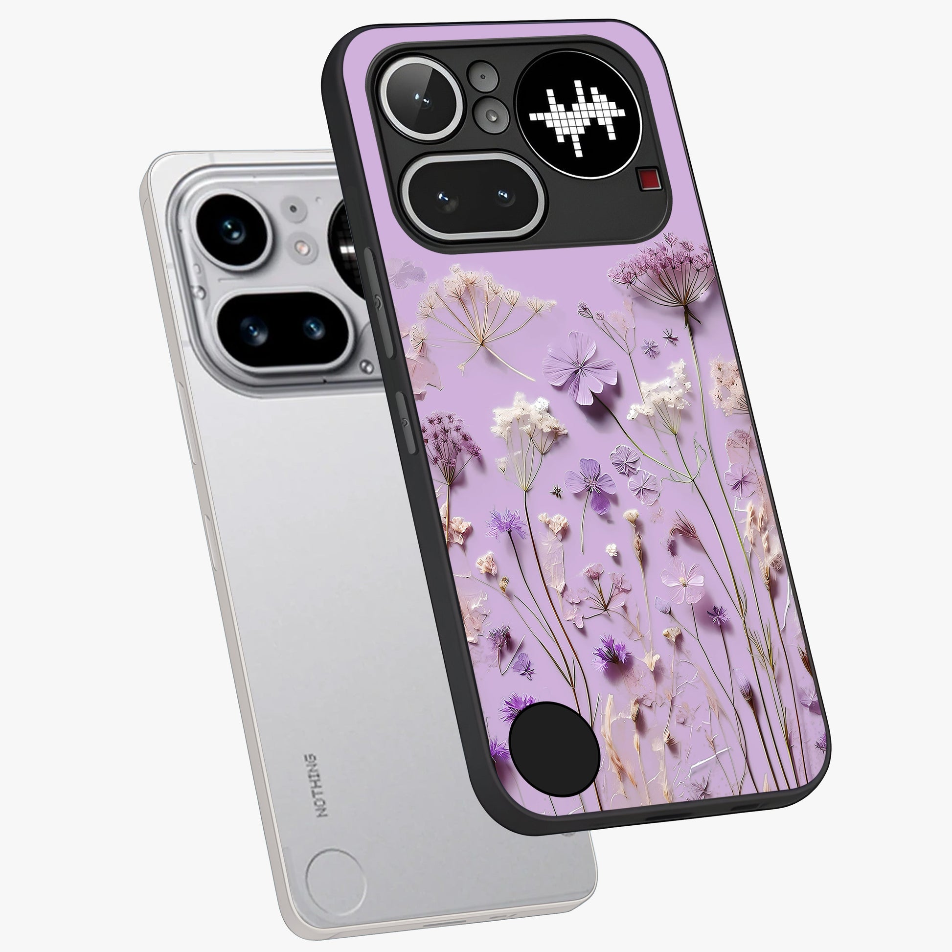 Lavender Blossom Dream Glass Case displayed in angled mockup highlighting dreamy lavender flower design with calming aesthetic style.