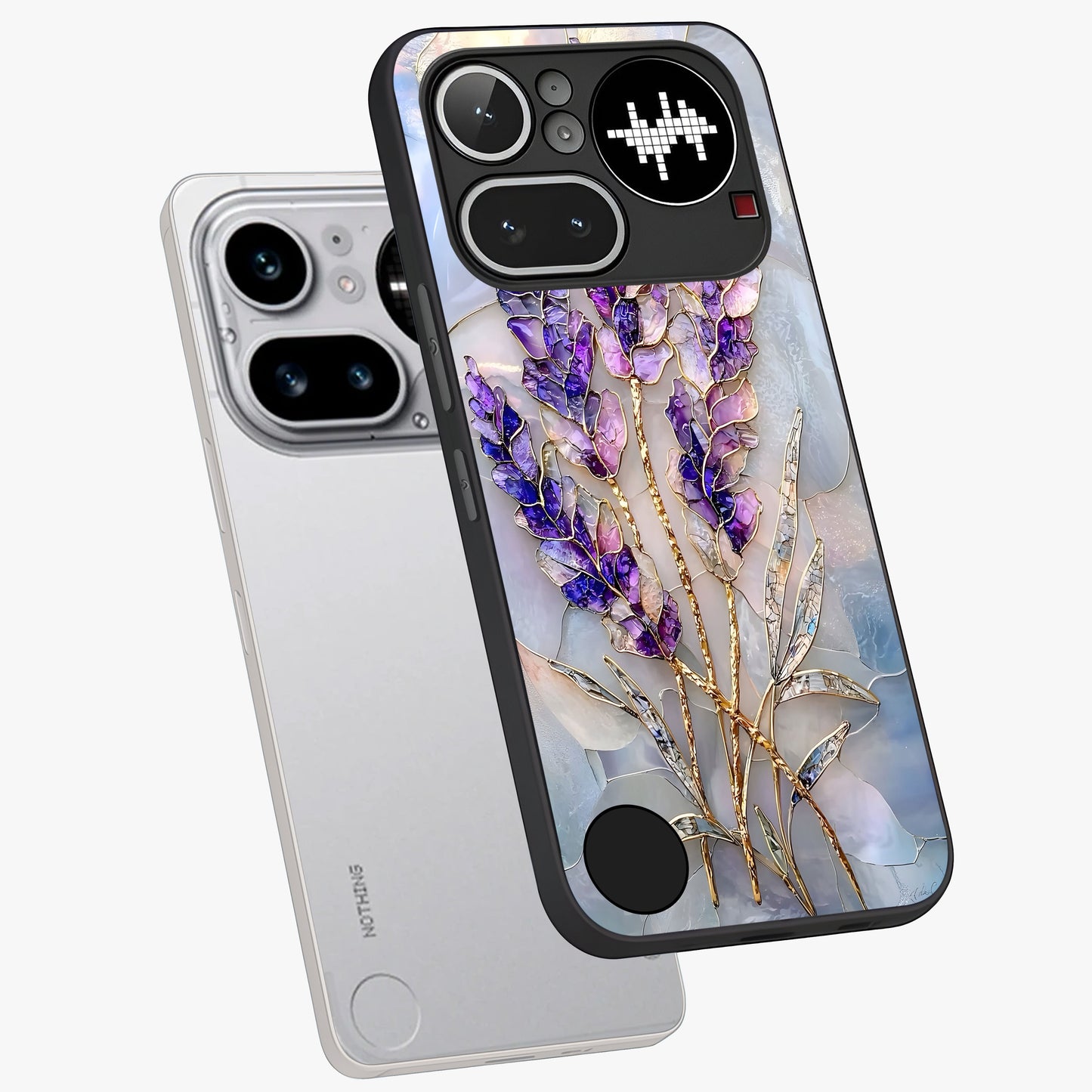 Lavender Dream Glow Glass Case displayed in angled mockup highlighting dreamy purple glow design with soft artistic style.