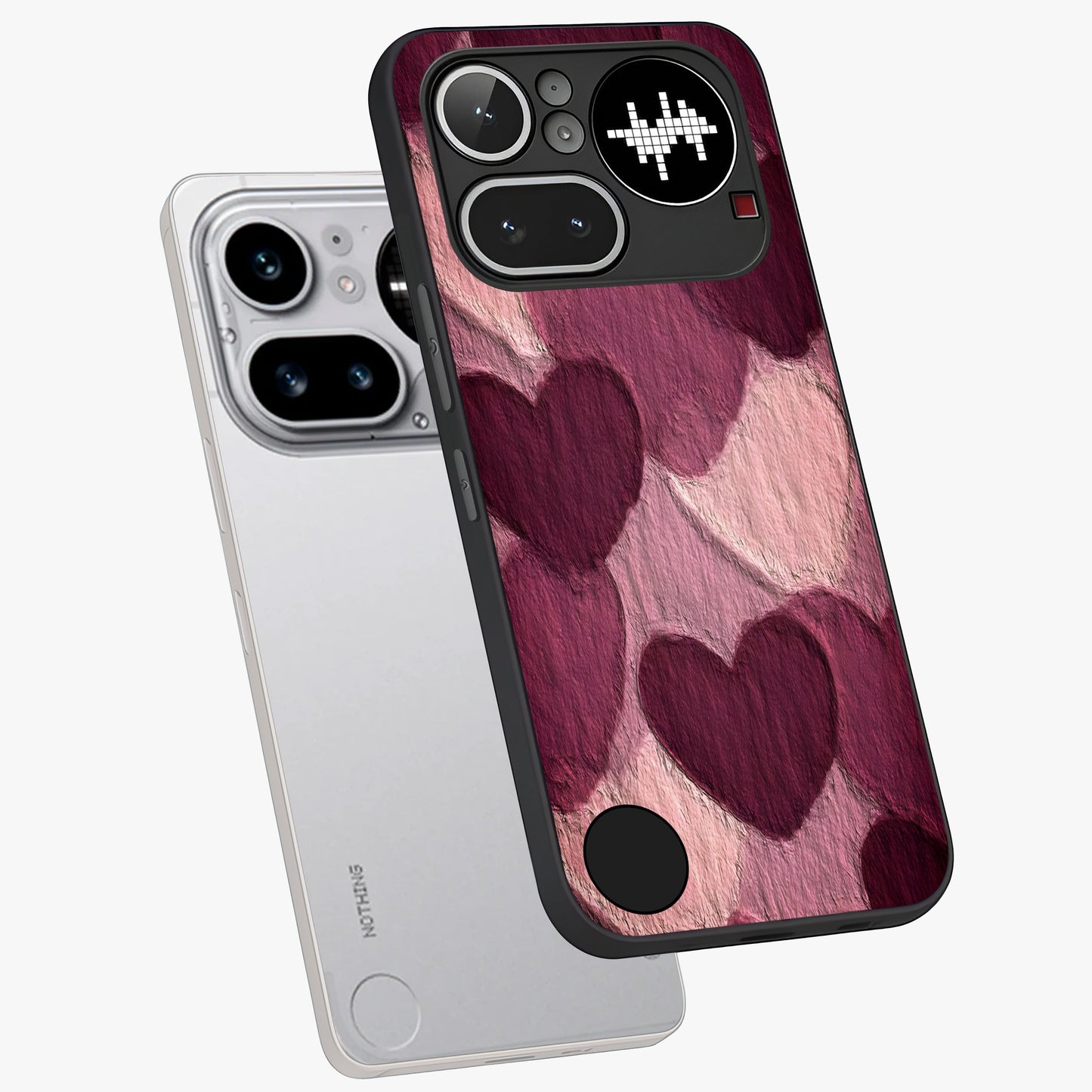 Layered Paper Hearts Glass Case displayed in angled mockup highlighting creative paper craft heart design with romantic aesthetic.