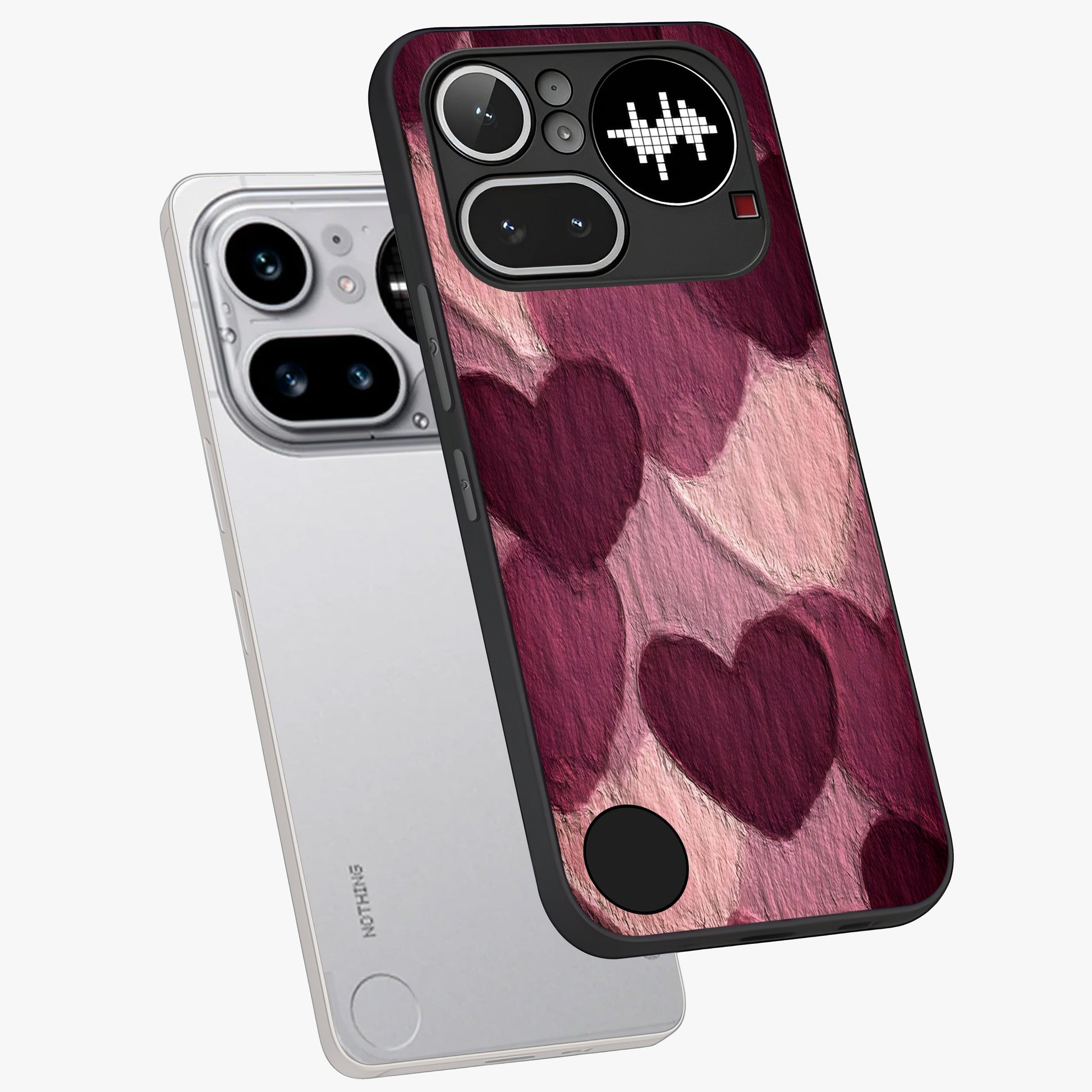 Layered Paper Hearts Glass Case displayed in angled mockup highlighting creative paper craft heart design with romantic aesthetic.