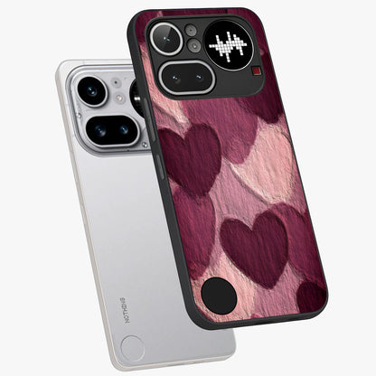 Layered Paper Hearts Glass Case displayed in angled mockup highlighting creative paper craft heart design with romantic aesthetic.