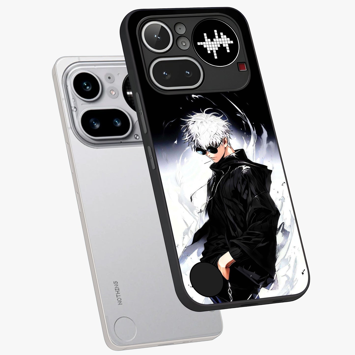 Limitless Shadow King Glass Case displayed in angled mockup highlighting dramatic dark hero design with intense aesthetic.