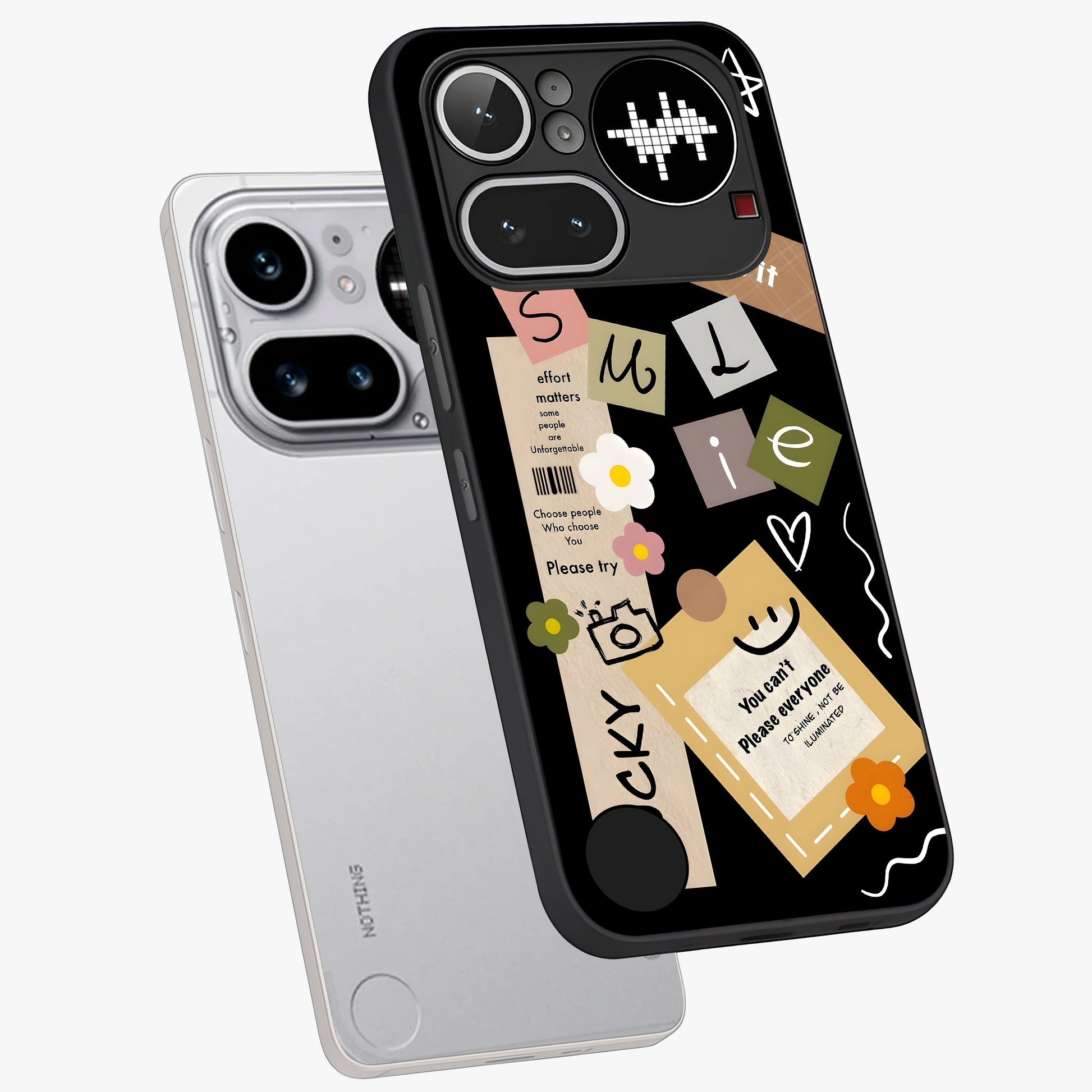 Lucky Aesthetic Collage Glass Case displayed in angled mockup highlighting stylish collage pattern with modern aesthetic vibe.
