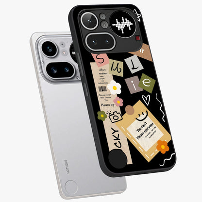 Lucky Aesthetic Collage Glass Case displayed in angled mockup highlighting stylish collage pattern with modern aesthetic vibe.