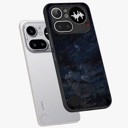Lunar Veil Silence Glass Case displayed in angled mockup highlighting soft lunar design with peaceful celestial aesthetic.