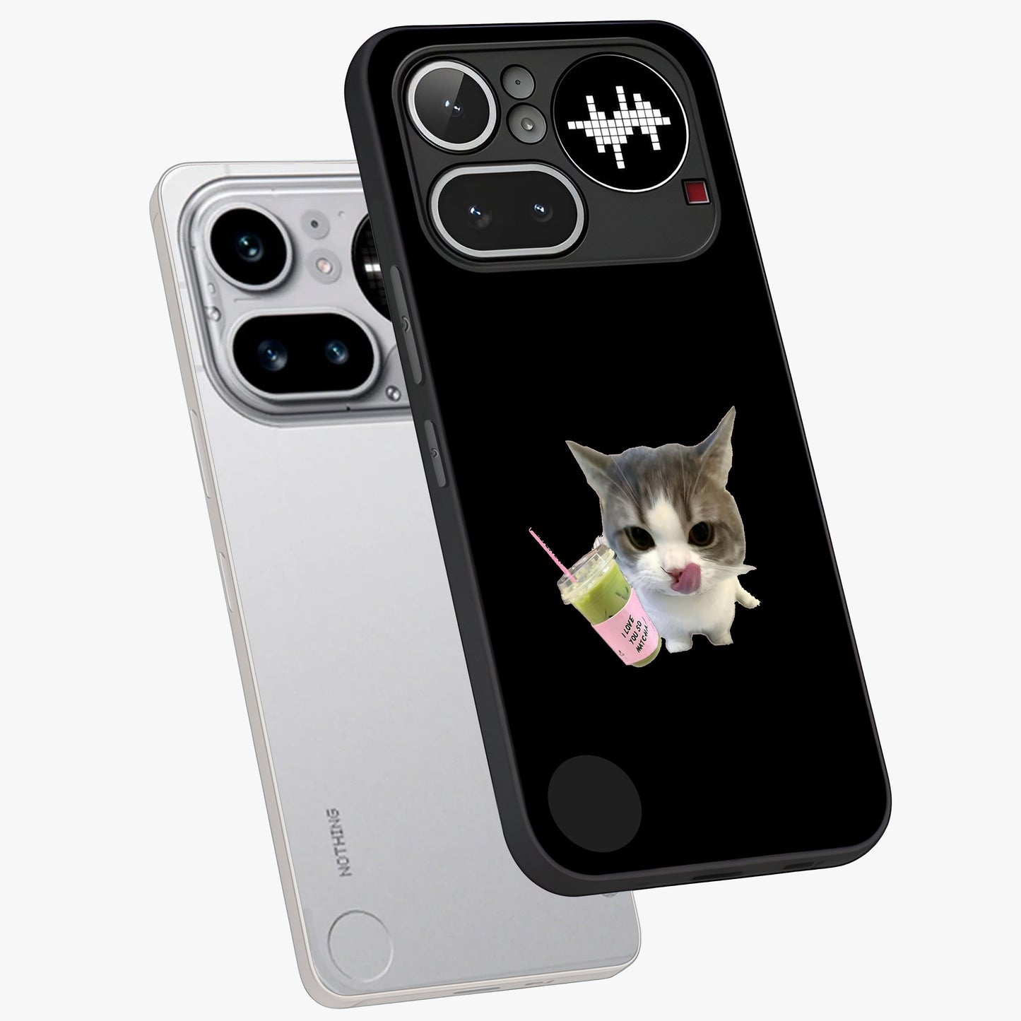 Matcha Cat Style Glass Case displayed in angled mockup highlighting playful feline design with pastel matcha aesthetic.