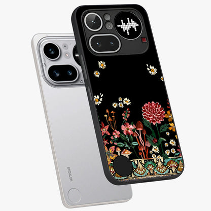 Midnight Bloom Pattern Glass Case displayed in angled mockup highlighting elegant flower design with midnight aesthetic style.