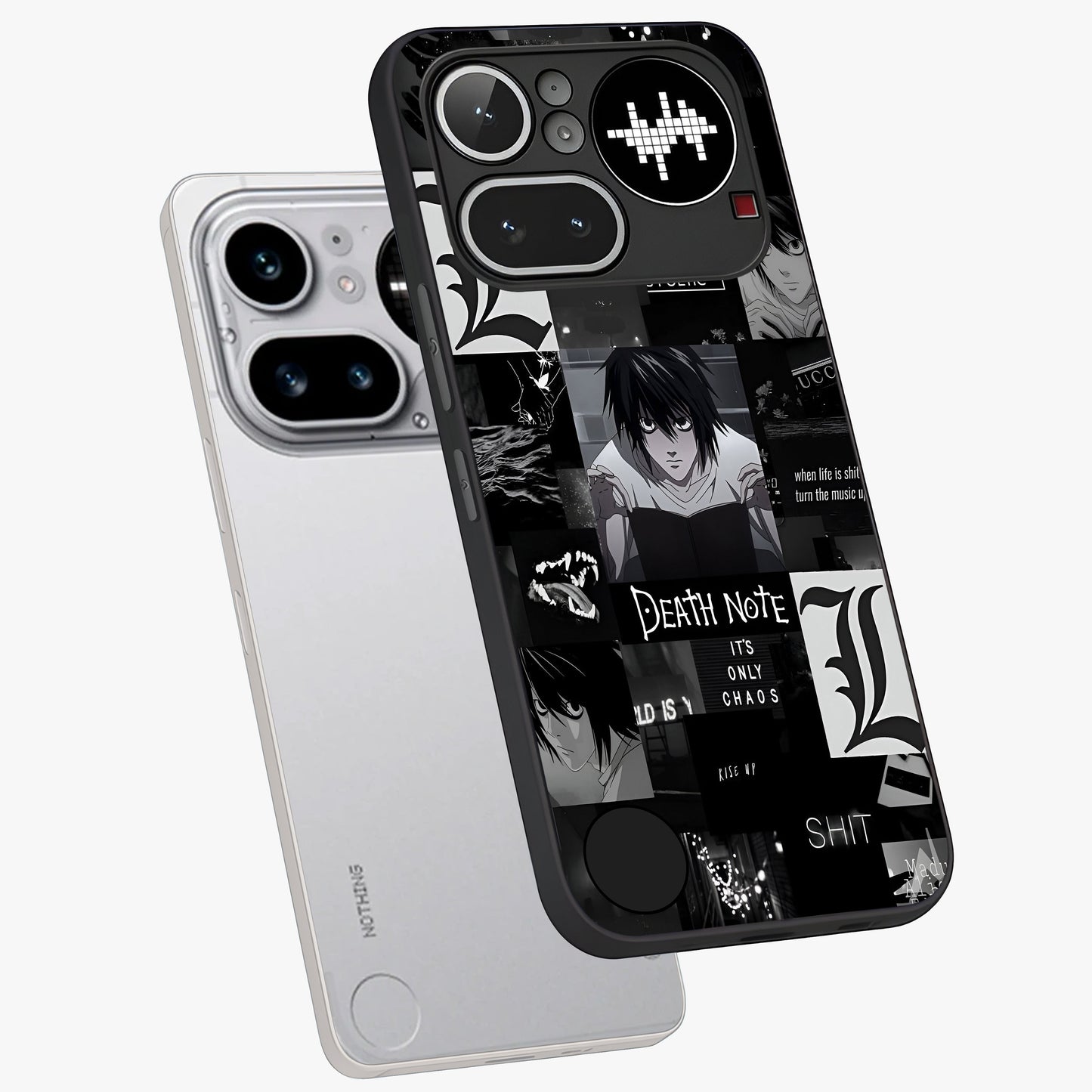 Midnight Chaos Mind Glass Case displayed in angled mockup highlighting chaotic artistic design with dramatic midnight aesthetic.