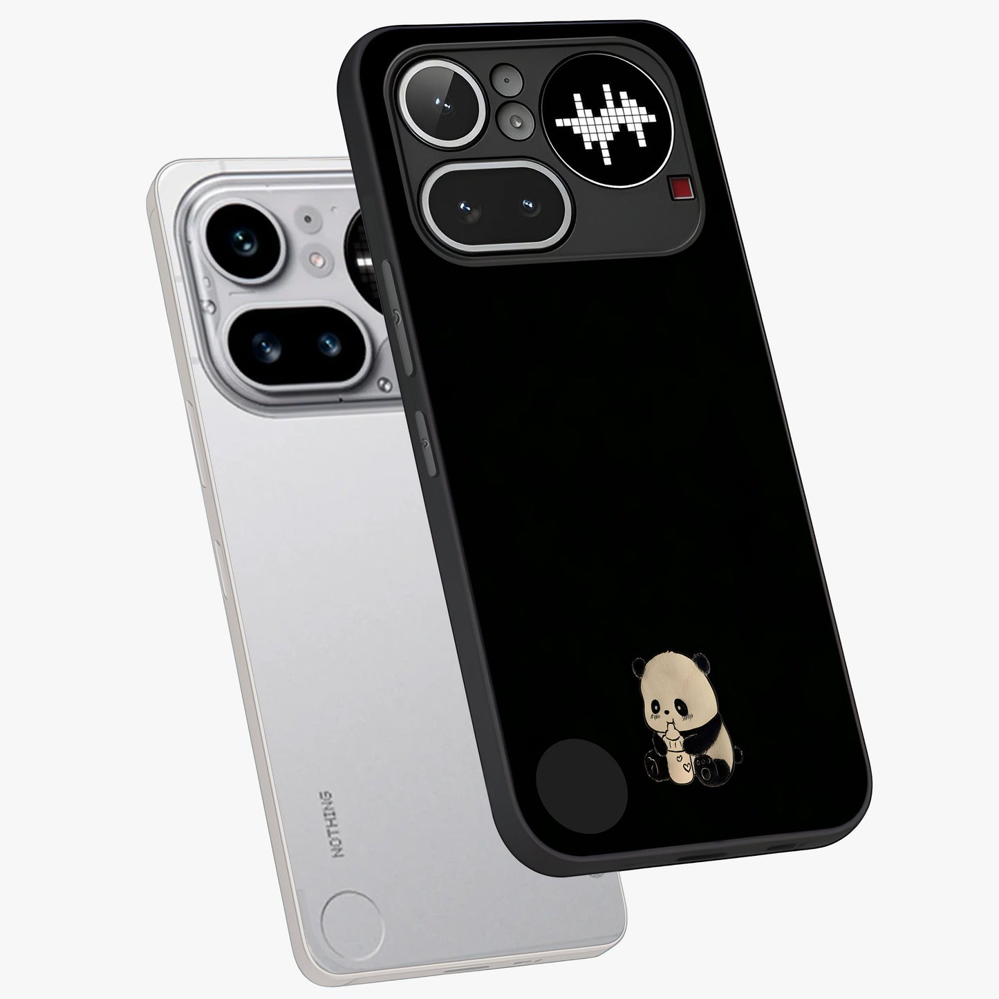 Midnight Panda Love Glass Case displayed in angled mockup highlighting adorable panda illustration with midnight aesthetic.