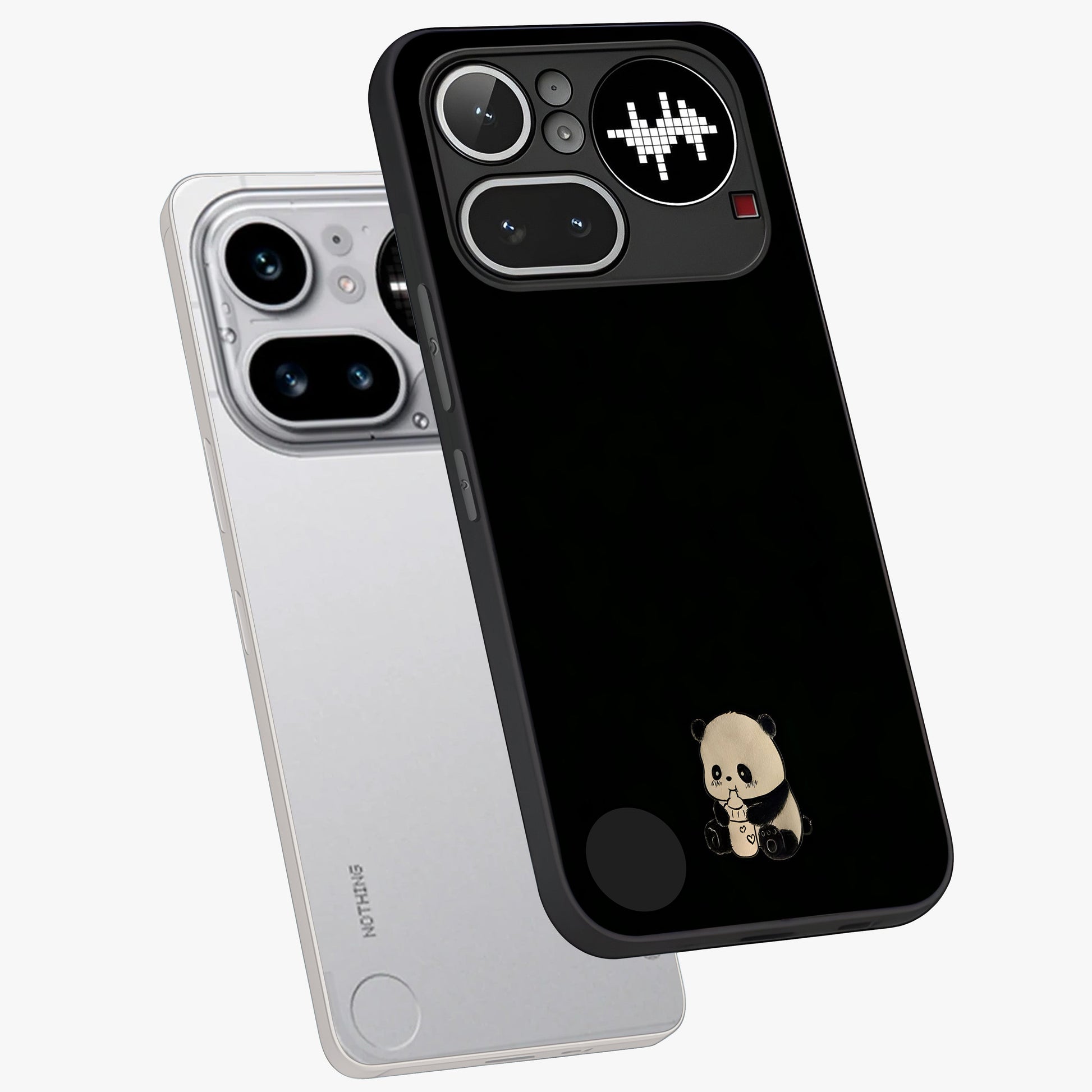 Midnight Panda Love Glass Case displayed in angled mockup highlighting adorable panda illustration with midnight aesthetic.