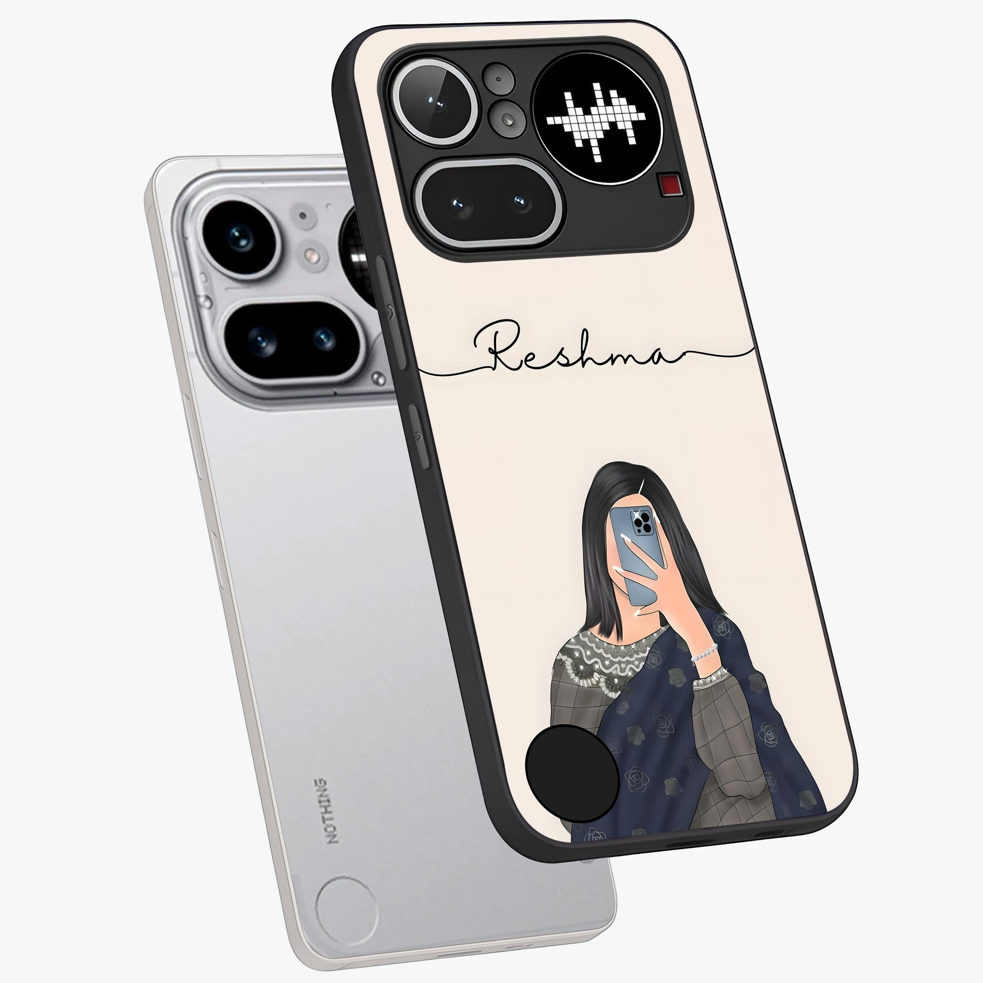 Mirror Mood Muse With Custom Name Glass Case displayed in angled mockup highlighting aesthetic mirror inspired design with custom name feature.