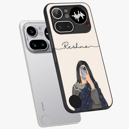 Mirror Mood Muse With Custom Name Glass Case displayed in angled mockup highlighting aesthetic mirror inspired design with custom name feature.
