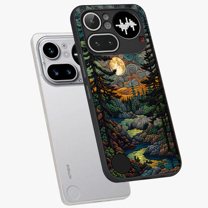 Moonlight Forest Dream Glass Case displayed in angled mockup highlighting dreamy forest design with glowing moon aesthetic.