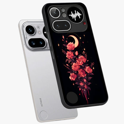 Moonlit Floral Elegance Glass Case displayed in angled mockup highlighting graceful flower design with soft moonlight aesthetic.